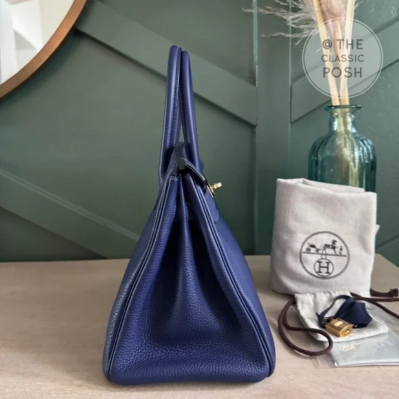 EUC Hermes Birkin 30 Epsom Blue Nuit Gold HW Tote Bag C Stamp 2018 - Picture 6 of 14